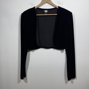 Vintage Studio 1940 Y2K Black Velvet Shawl Cardigan Size 8 Open Front Goth